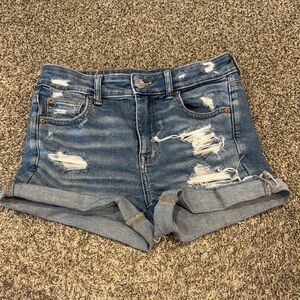 American Eagle Outfitters Blue Distressed Jean Shorts